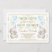Twin Boys Olifant Baby shower Blauw Goud Oerwoud Kaart (Voorkant)