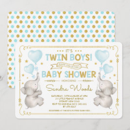 Twin Boys Olifant Baby shower Blauw Goud Oerwoud Kaart
