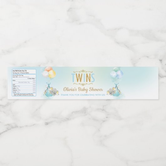 Twin Boys Olifant Baby shower Dank je wel Favor Waterfles Etiket (Enkel label)