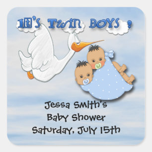 Twin Boys - Ooievaar Baby shower Favor stickers