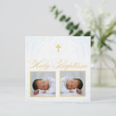 Twin Boys Photo Baptism Invitation Kaart (Staand voorkant)