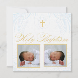 Twin Boys Photo Baptism Invitation Kaart