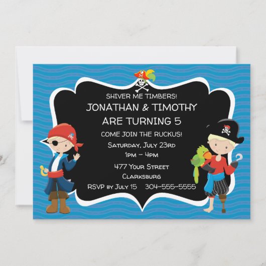 Twin Boys Pirate Birthday Party Kaart (Voorkant)