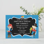 Twin Boys Pirate Birthday Party Kaart (Staand voorkant)