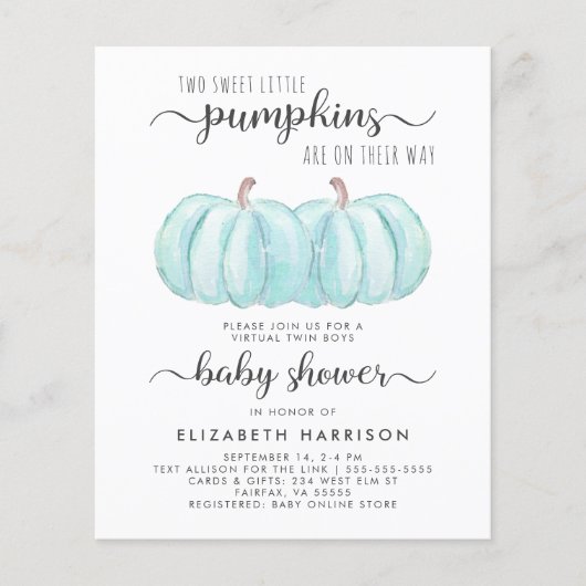 Twin Boys Pompoen Virtual Baby shower Uitnodiging (Voorkant)