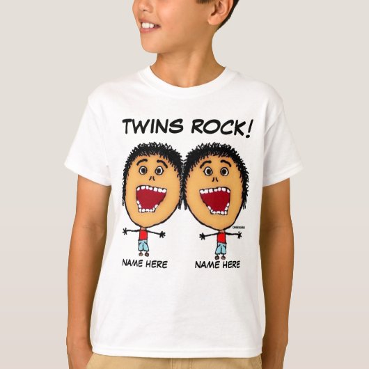 Twin Boys Rock Cartoon T-shirt (Voorkant)
