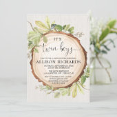 Twin boys Rustic outdoor boy twins baby shower Kaart (Staand voorkant)