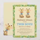 Twin Boys Safari Giraffe Cute Baby shower Kaart (Voorkant / Achterkant)