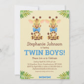 Twin Boys Safari Giraffe Cute Baby shower Kaart (Voorkant)