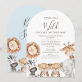 Twin Boys Safari Two Little Wild Ones Baby shower Kaart (Voorkant / Achterkant)