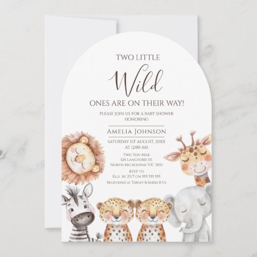 Twin Boys Safari Two Little Wild Ones Baby shower Kaart (Voorkant)