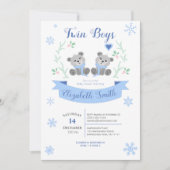 Twin Boys Schattige beer winterbabyshower Kaart (Voorkant)
