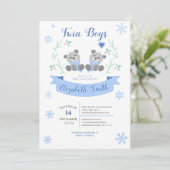 Twin Boys Schattige beer winterbabyshower Kaart (Staand voorkant)