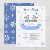 Twin Boys Schattige beer winterbabyshower Kaart (Voorkant / Achterkant)
