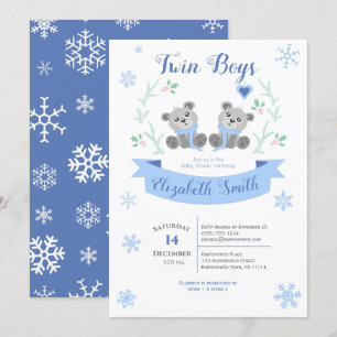 Twin Boys Schattige beer winterbabyshower Kaart