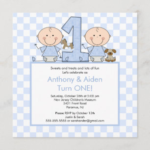 Twin Boys Stick Figuur Twins Birthday Invitation Kaart