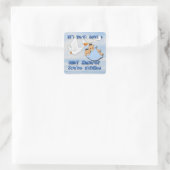 Twin Boys - Stork Baby shower envelop seal Vierkante Sticker (Tas)