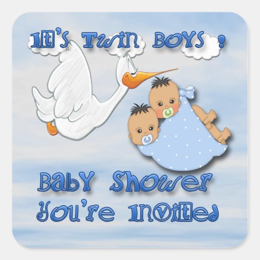 Twin Boys - Stork Baby shower envelop seal Vierkante Sticker (Voorkant)