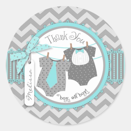 Twin Boys Stropdas Bow Stropdas Chevron Print Dank Ronde Sticker (Voorkant)