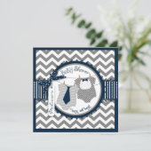 Twin Boys Stropdassen Chevron Print Baby shower Kaart (Staand voorkant)