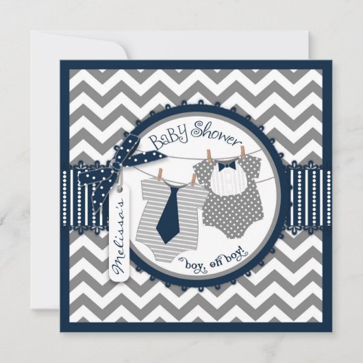 Twin Boys Stropdassen Chevron Print Baby shower Kaart (Voorkant)