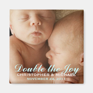 Twin Boys Sweet Photo Announding Magnet
