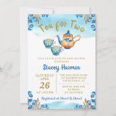 Twin Boys Tea Party Blue Waterverf Baby shower Kaart (Voorkant)