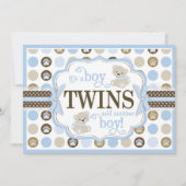 Twin Boys Teddy Bear Baby shower Blue Kaart (Voorkant)