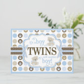 Twin Boys Teddy Bear Baby shower Blue Kaart (Staand voorkant)