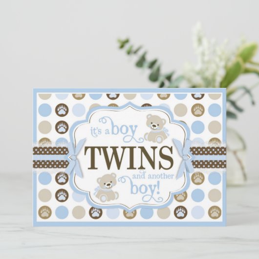 Twin Boys Teddy Bear Baby shower Blue Kaart (Staand voorkant)