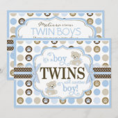 Twin Boys Teddy Bear Baby shower Blue Kaart (Voorkant / Achterkant)