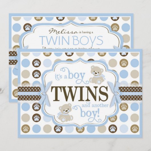 Twin Boys Teddy Bear Baby shower Blue Kaart (Voorkant / Achterkant)