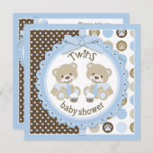 Twin Boys Teddy Bears Stropdas Baby shower Kaart (Voorkant / Achterkant)