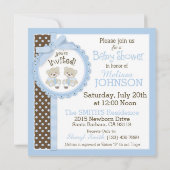 Twin Boys Teddy Bears Stropdas Baby shower Kaart (Achterkant)