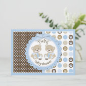 Twin Boys Teddy Bears Stropdas Baby shower Kaart (Staand voorkant)