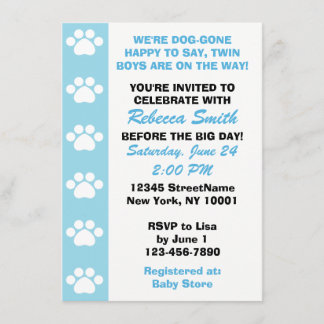 Twin Boys - Uitnodigingen voor babyshower met hond