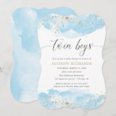 Twin boys waterverf baby blauw goud glitter shower kaart (Voorkant / Achterkant)