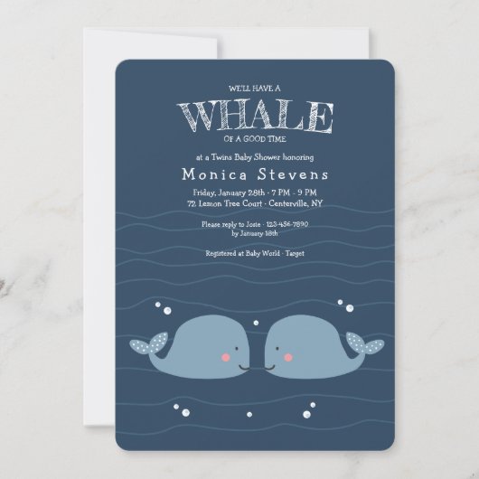Twin Boys Whales Baby shower Kaart (Voorkant)