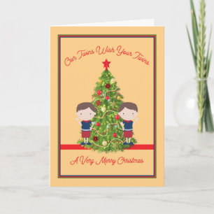 Twin Boys Wishing Twins a Merry kerstKaart Kaart