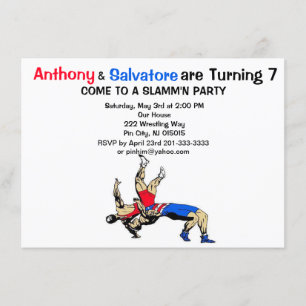 Twin Boys Wrestling Birthday Invitation Kaart