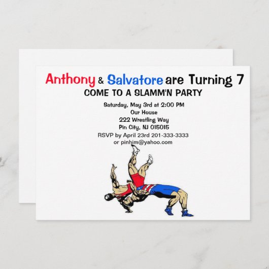 Twin Boys Wrestling Verjaardag Uitnodiging (Voorkant / Achterkant)