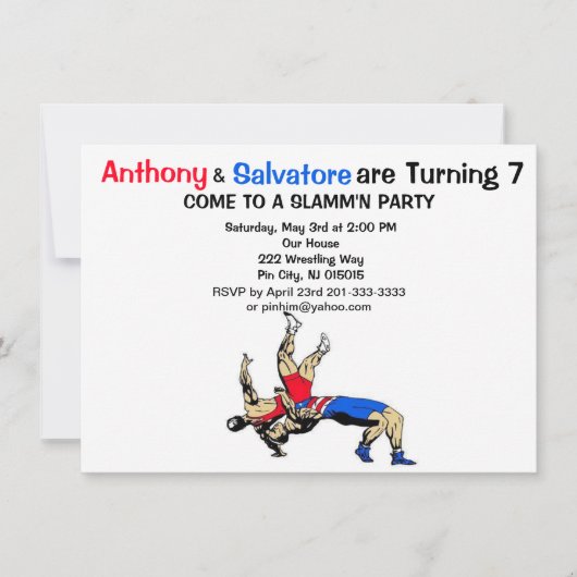 Twin Boys Wrestling Verjaardag Uitnodiging (Voorkant)