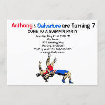 Twin Boys Wrestling Verjaardag Uitnodiging