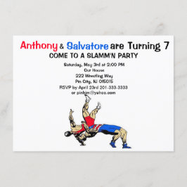 Twin Boys Wrestling Verjaardag Uitnodiging