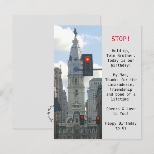 Twin Brothers City Uitzicht Birthday Flat Card (Voorkant / Achterkant)