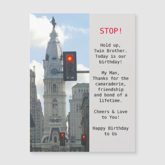 Twin Brothers City Uitzicht Birthday Magnetic Card (Voorkant)