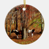 Twin Brown and White Horses Keramisch Ornament (Voorkant)