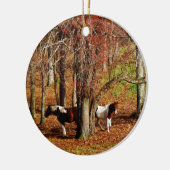 Twin Brown and White Horses Keramisch Ornament (Links)