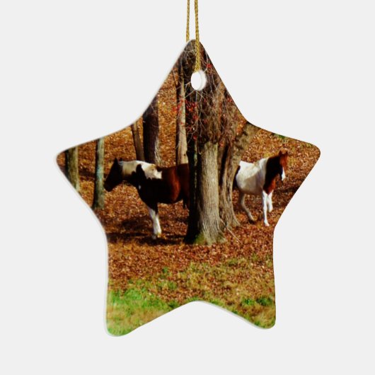 Twin Brown and White Horses Keramisch Ornament (Rechts)