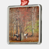 Twin Brown and White Horses Metalen Ornament (Links)